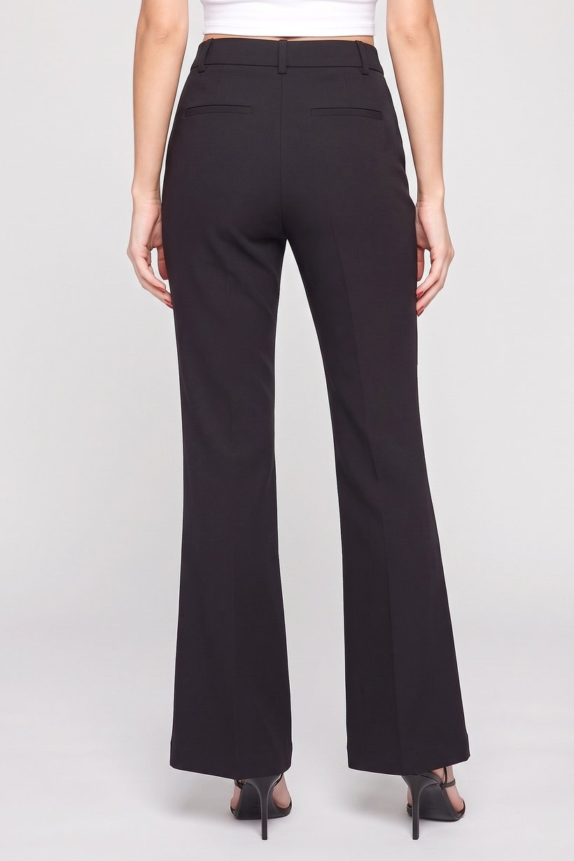 Women Regular Fit Solid Straight Leg Pants, Black