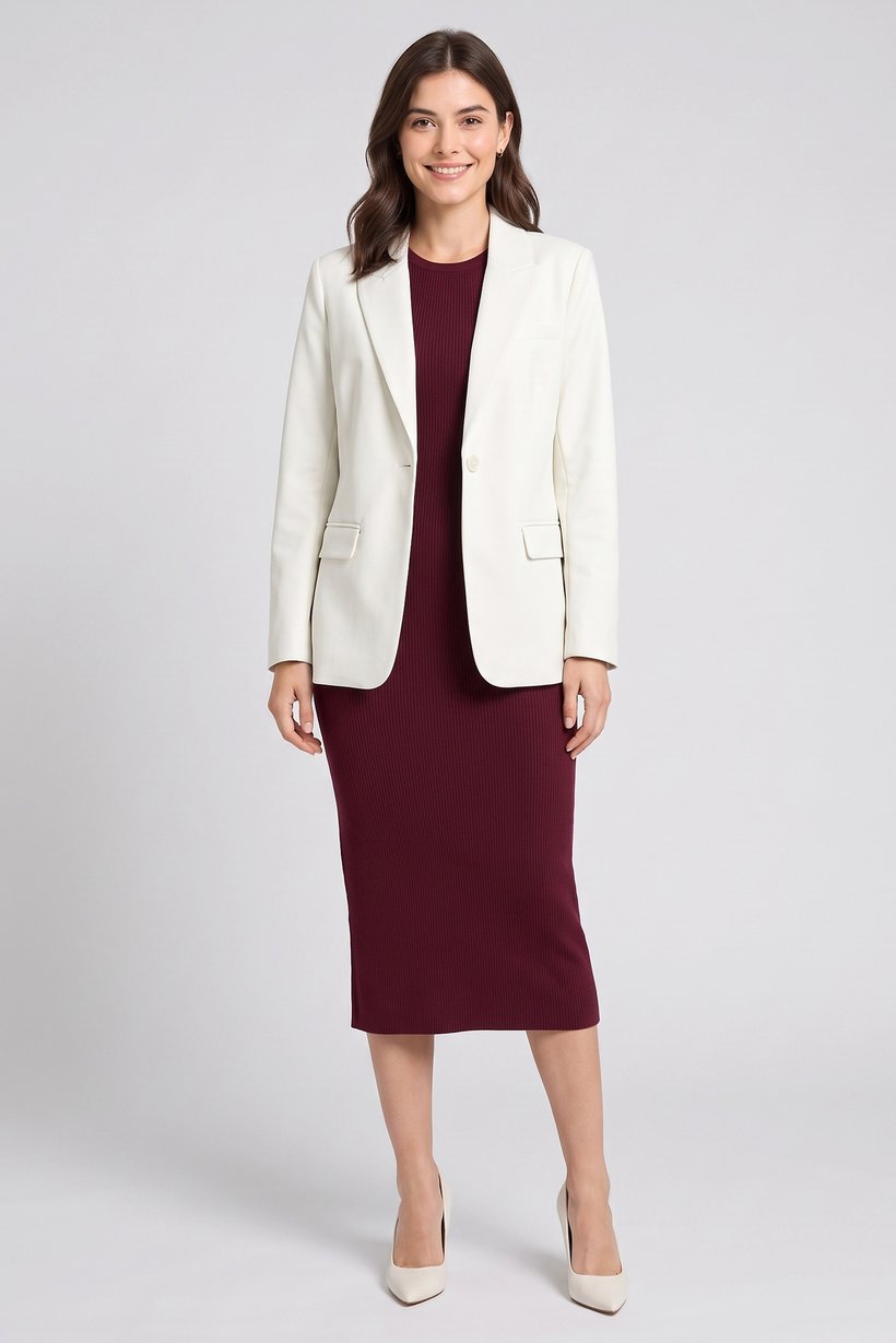 Women Regular Fit Plain Casual Blazer, Off White