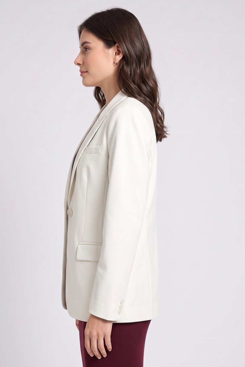 Women Regular Fit Plain Casual Blazer, Off White