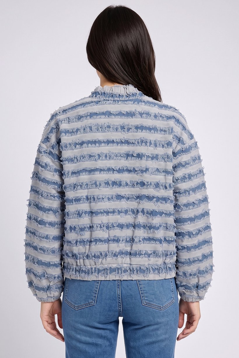 Women Textured Denim Jacket, Washed Blue