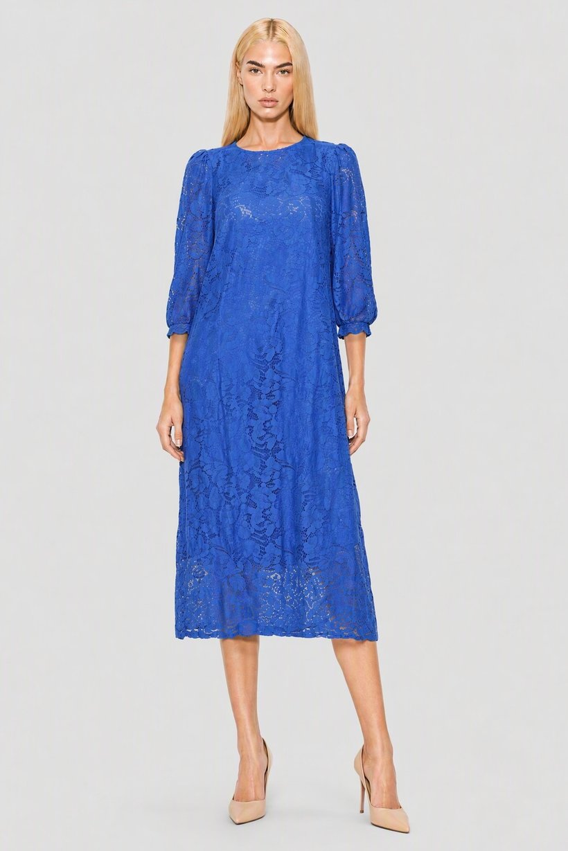 Women Eyelet Midi Dress, Blue