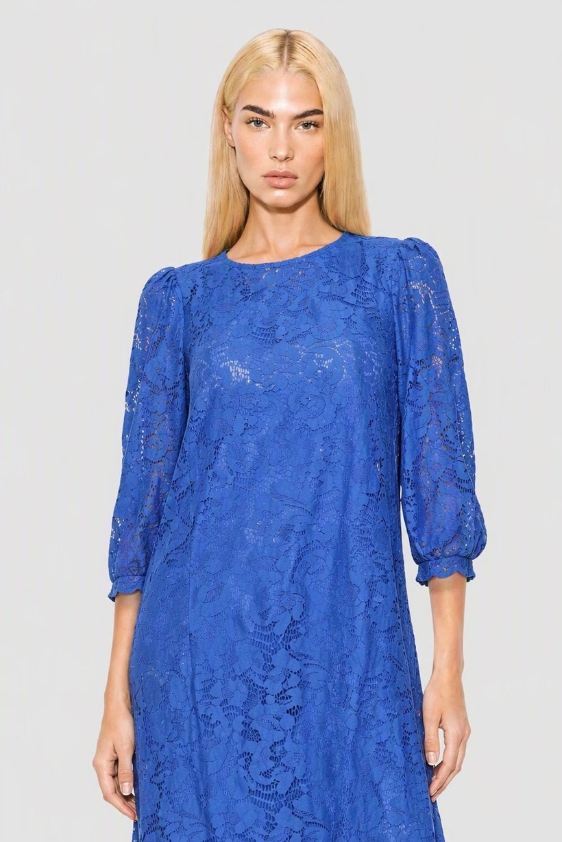 Women Eyelet Midi Dress, Blue