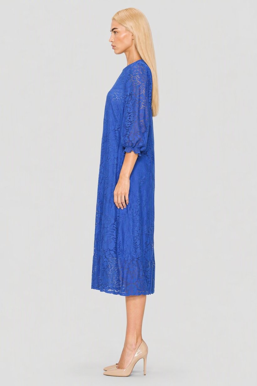Women Eyelet Midi Dress, Blue