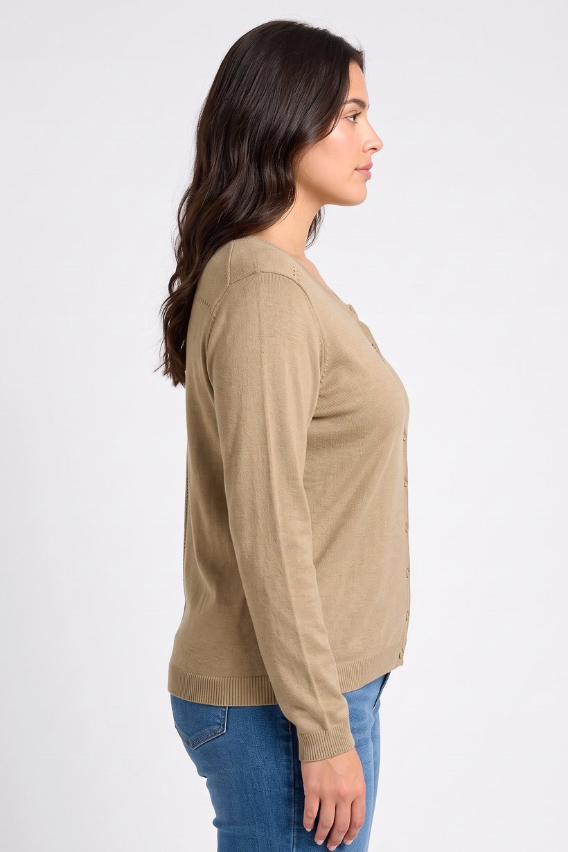 Women Round Neck Knitted Cardigan, Olive