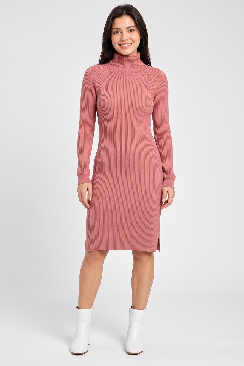 Women Knitted Sweater Dress, Old Rose