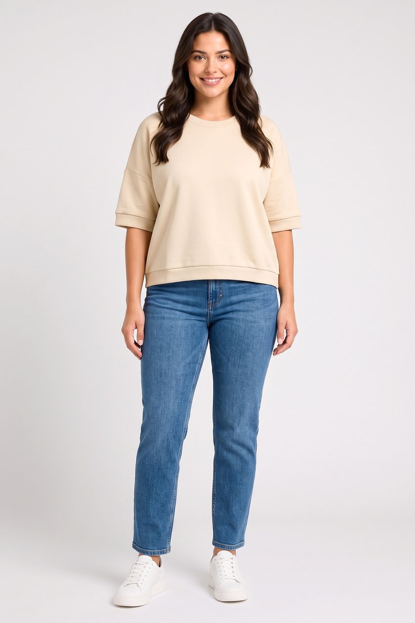 Women Crew Neck Short Sleeve Solid T-Shirt, Beige