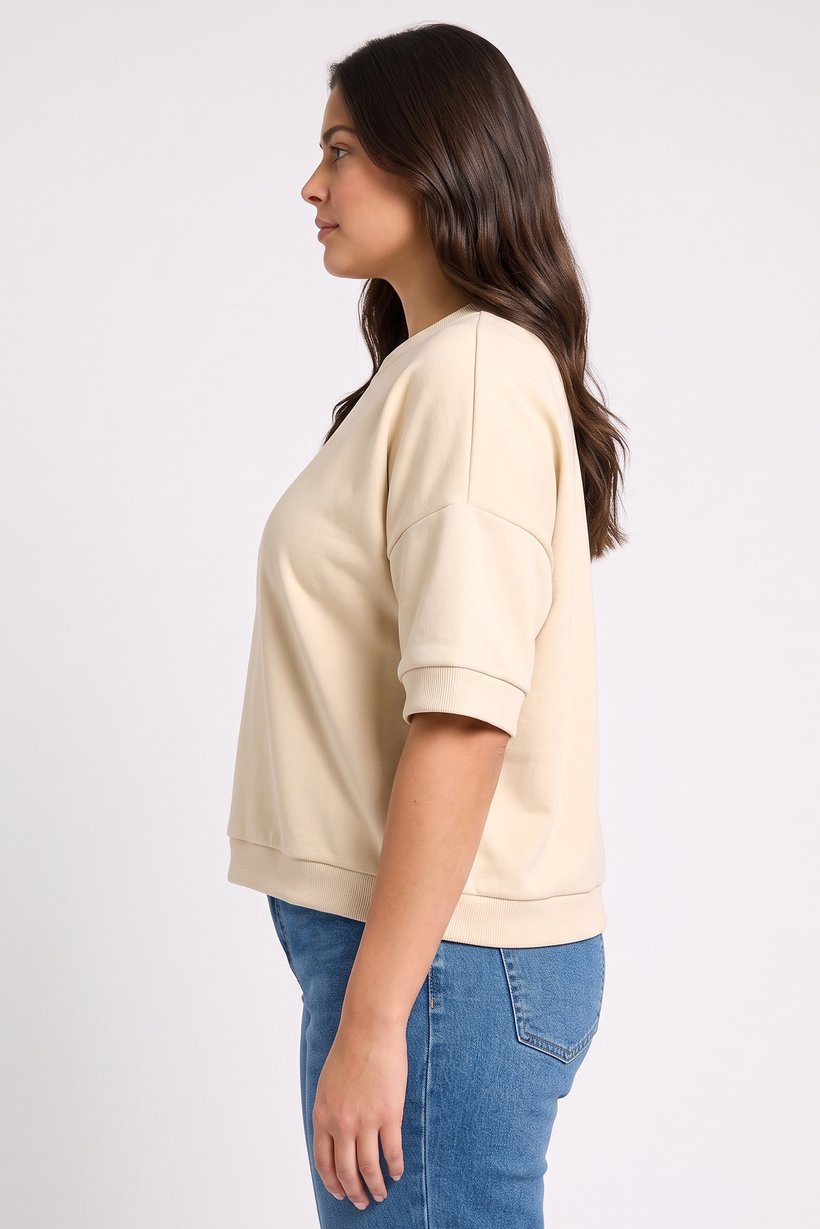 Women Crew Neck Short Sleeve Solid T-Shirt, Beige