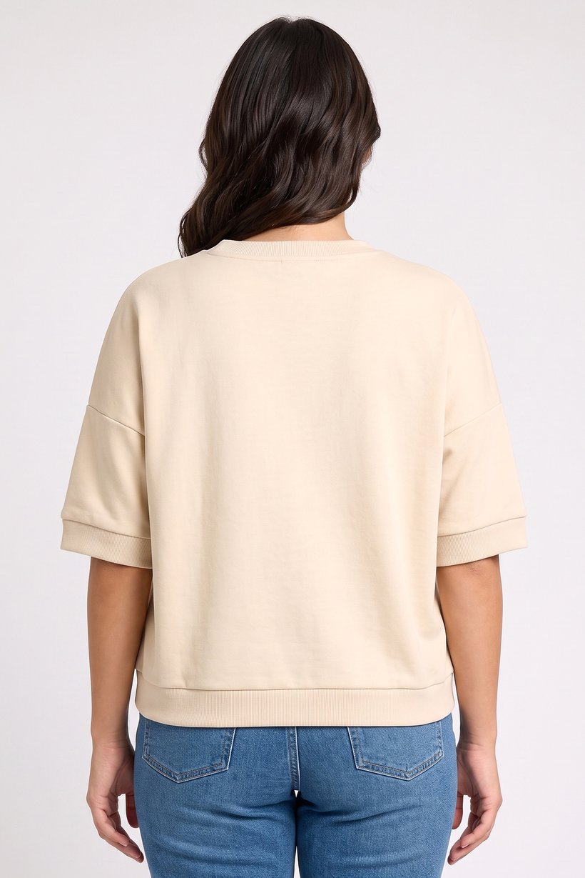 Women Crew Neck Short Sleeve Solid T-Shirt, Beige