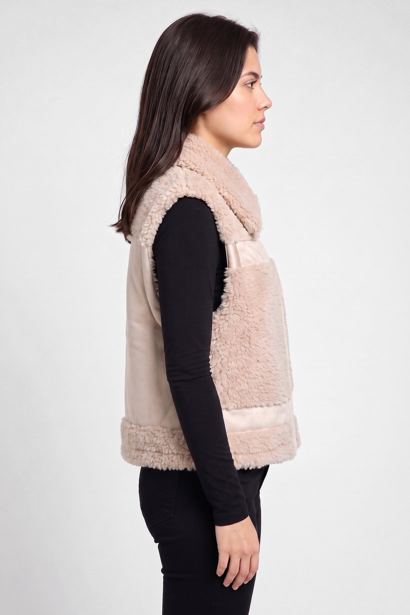 Women Textured Jacket Vest, Taupe