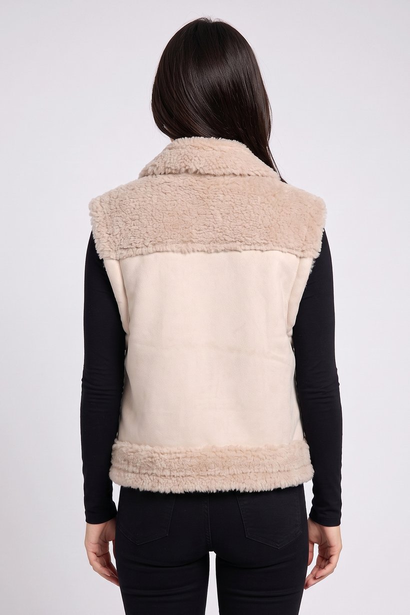 Women Textured Jacket Vest, Taupe