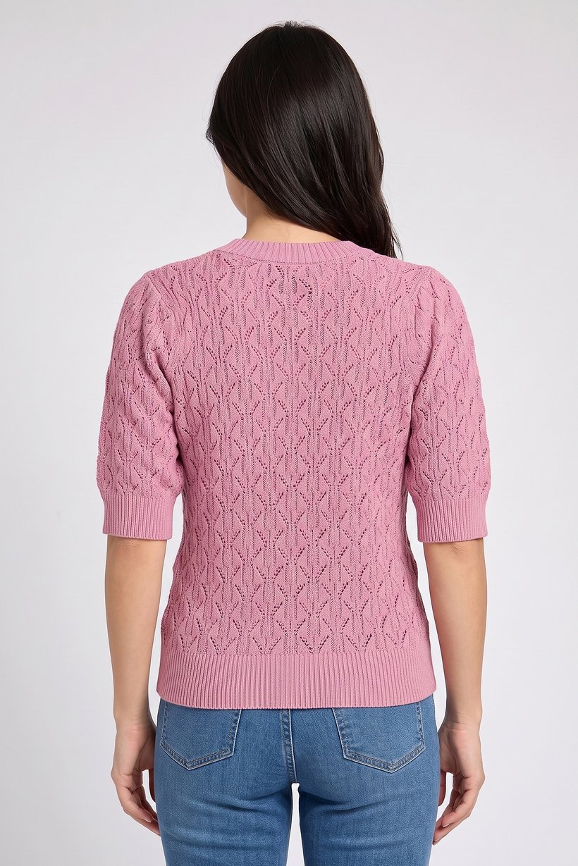 Women Crew Neck Knitted Sweater, Pink