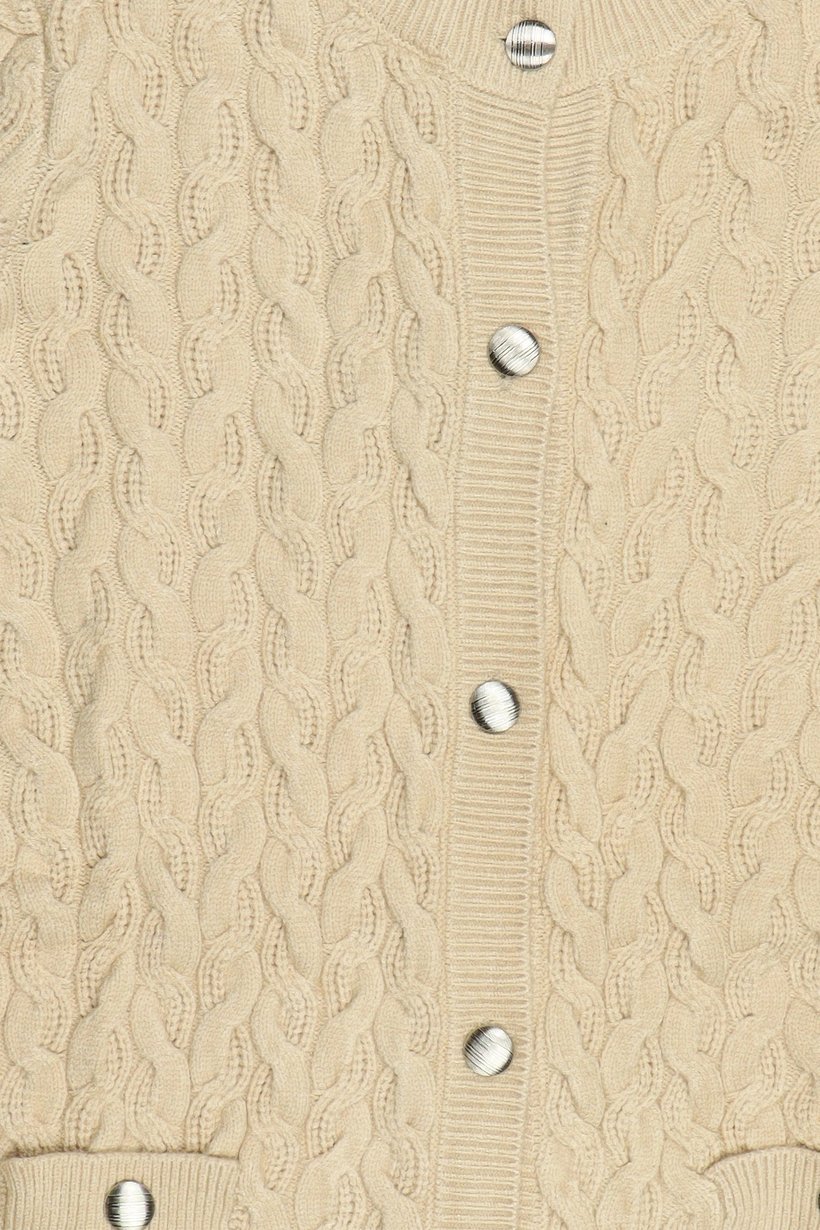 Women Crew Neck Textured Cardigan, Dark Beige