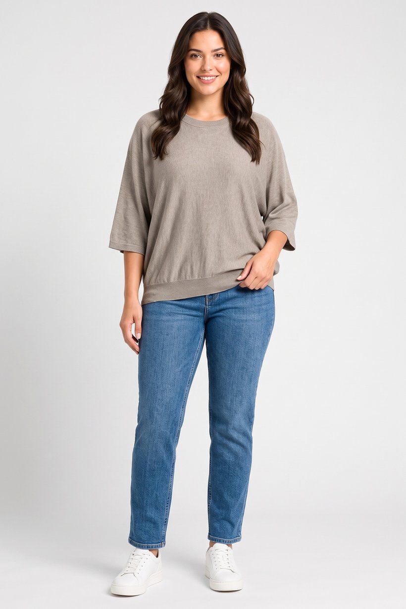 Women Round Neck Textured Sweater, Grey