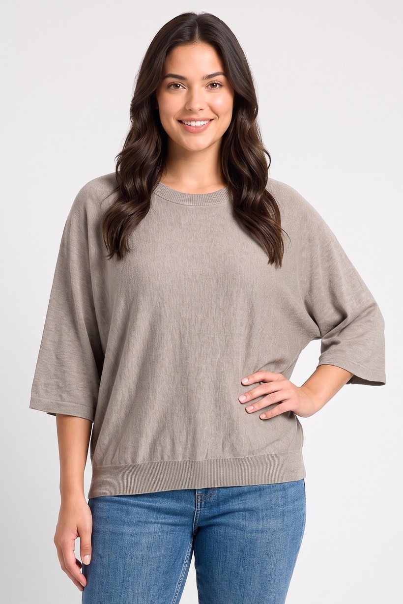 Women Round Neck Textured Sweater, Grey