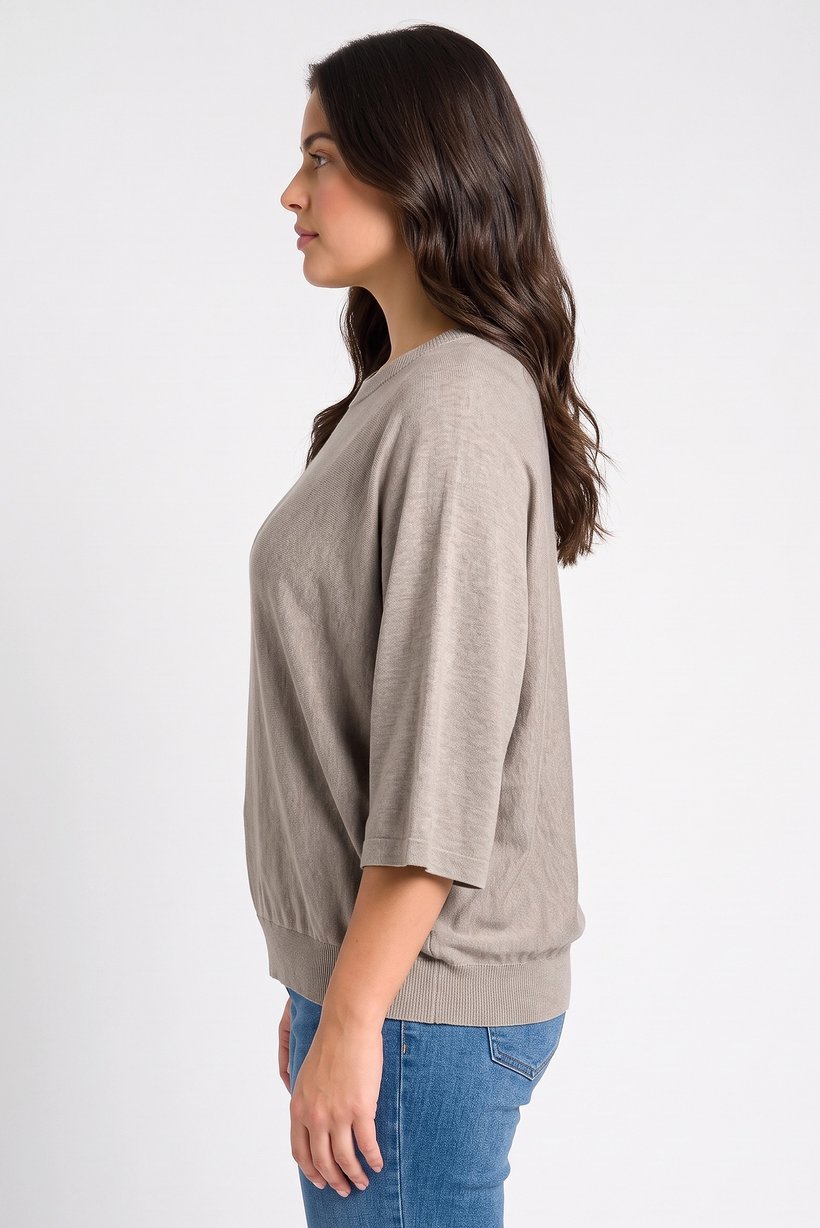 Women Round Neck Textured Sweater, Grey