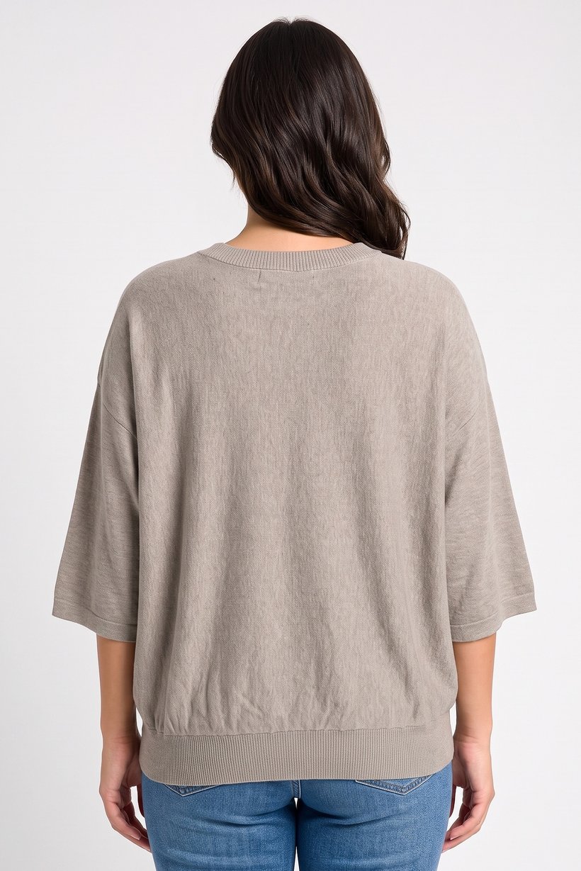 Women Round Neck Textured Sweater, Grey
