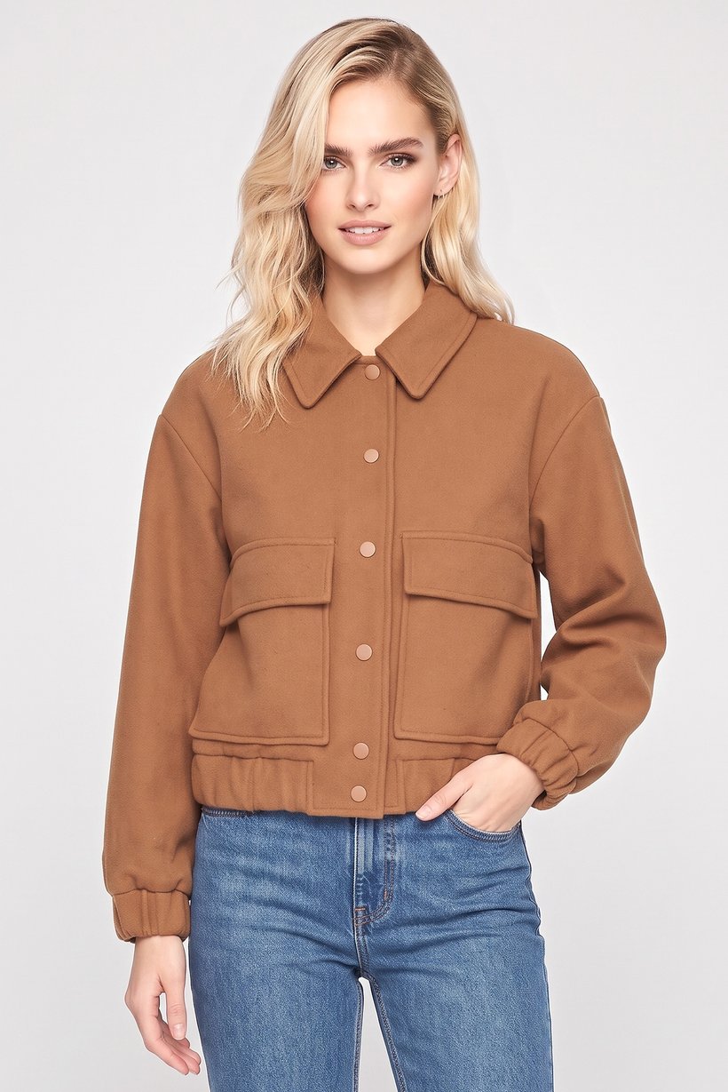 Women Textured Bomber Jacket, Brown