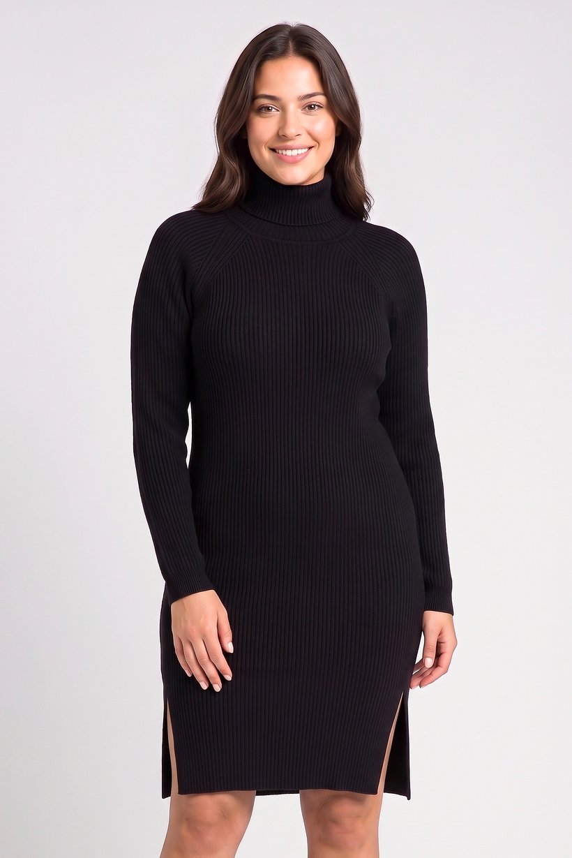 Women Knitted Sweater Dress, Black