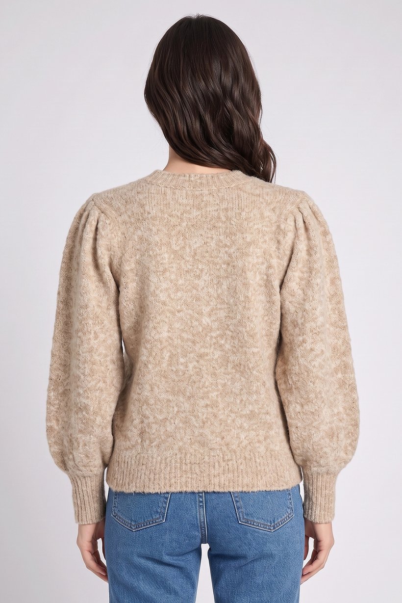 Women Crew Neck Textured Sweater, Tan