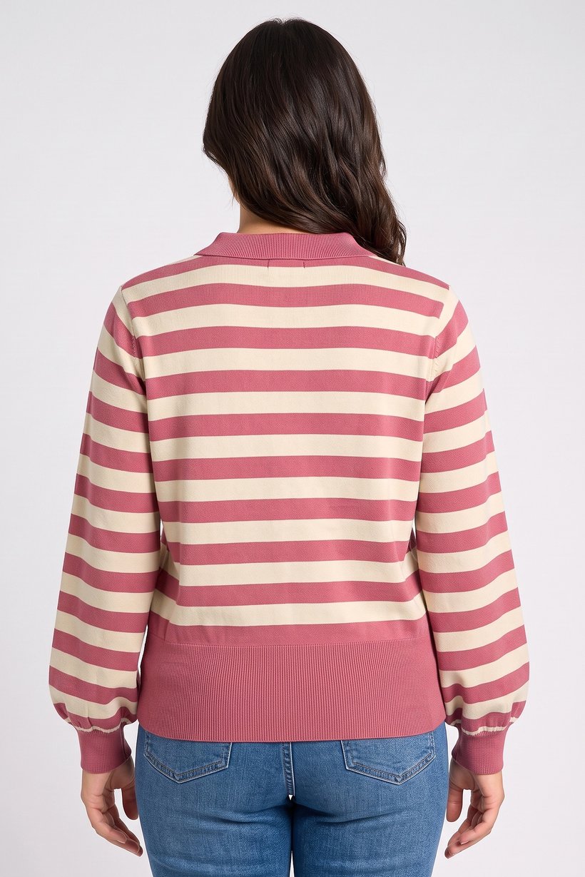 Women Spread Collar Stripe Sweater, Multicolor