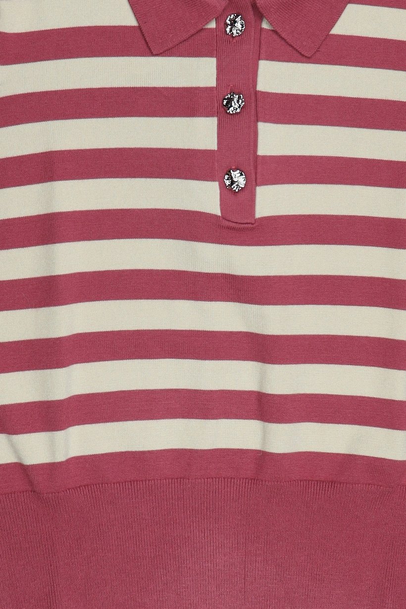 Women Spread Collar Stripe Sweater, Multicolor