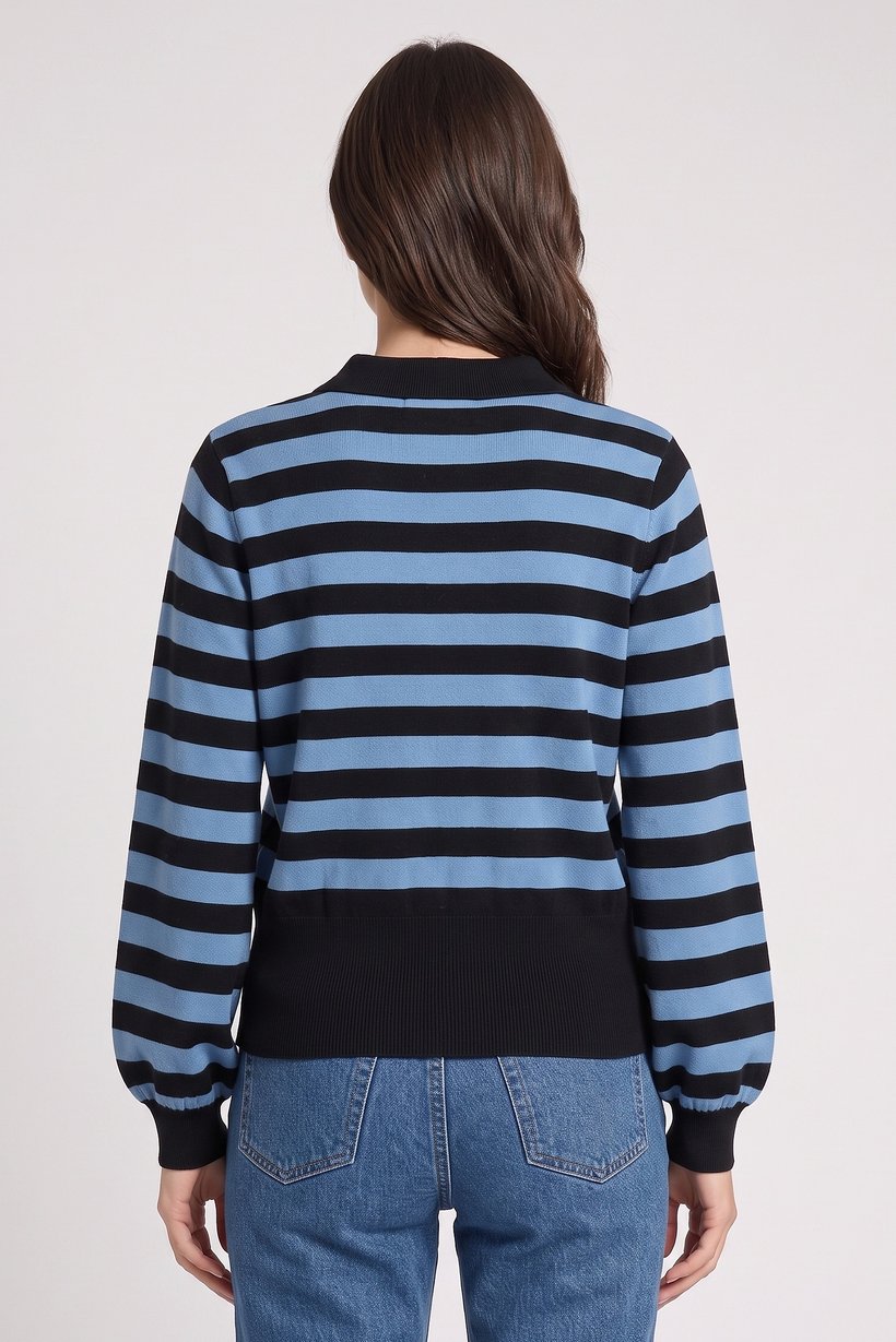 Women Spread Collar Stripe Sweater, Multicolor