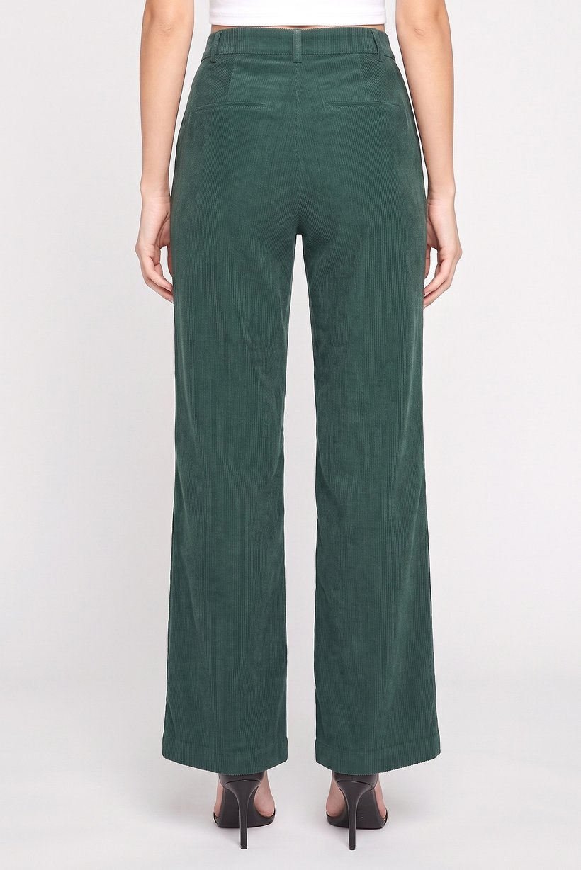 Women Regular Fit Textured Wide Leg Pants, Teal Green