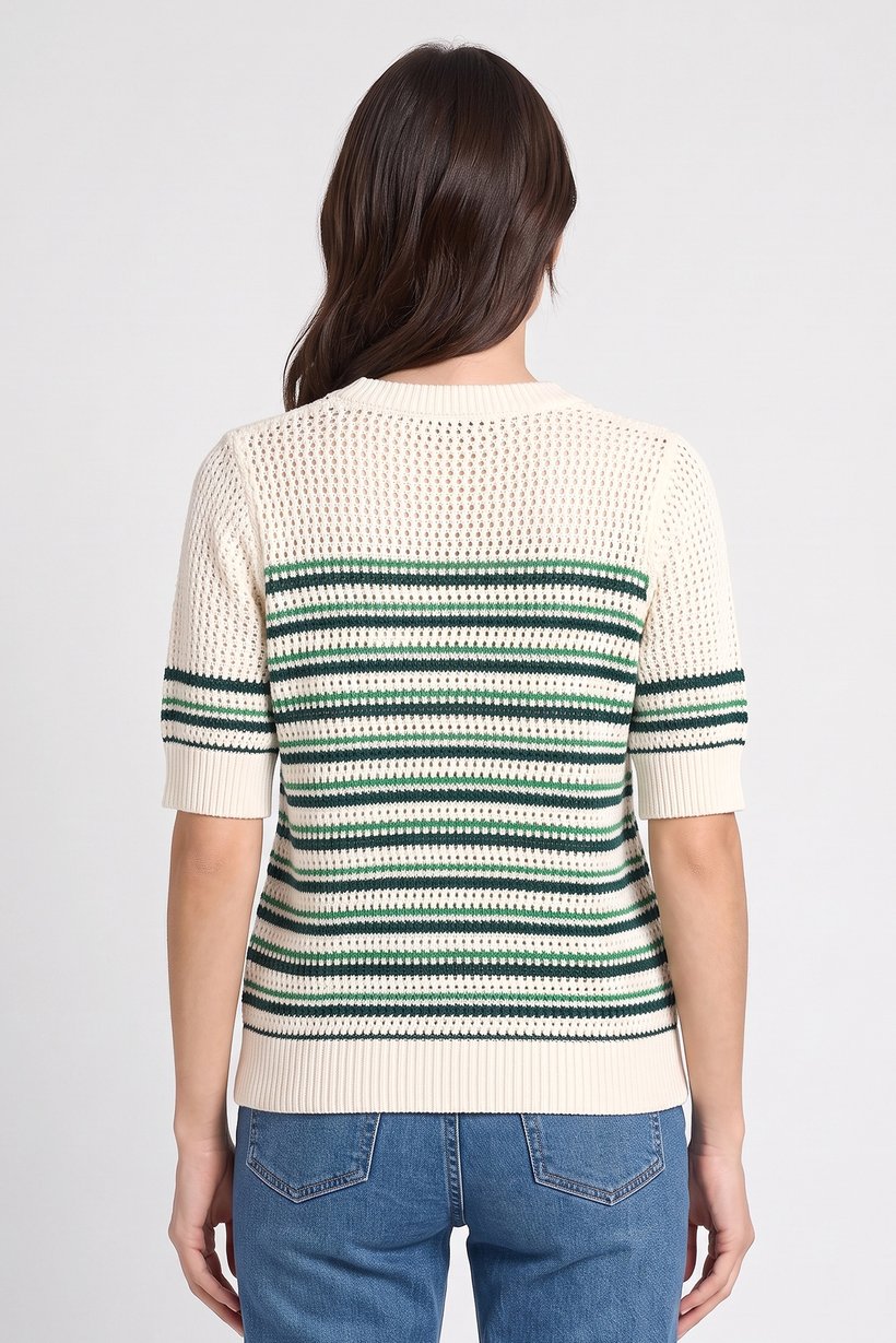 Women Crew Neck Short Sleeve Crochet T-Shirt, Multicolor