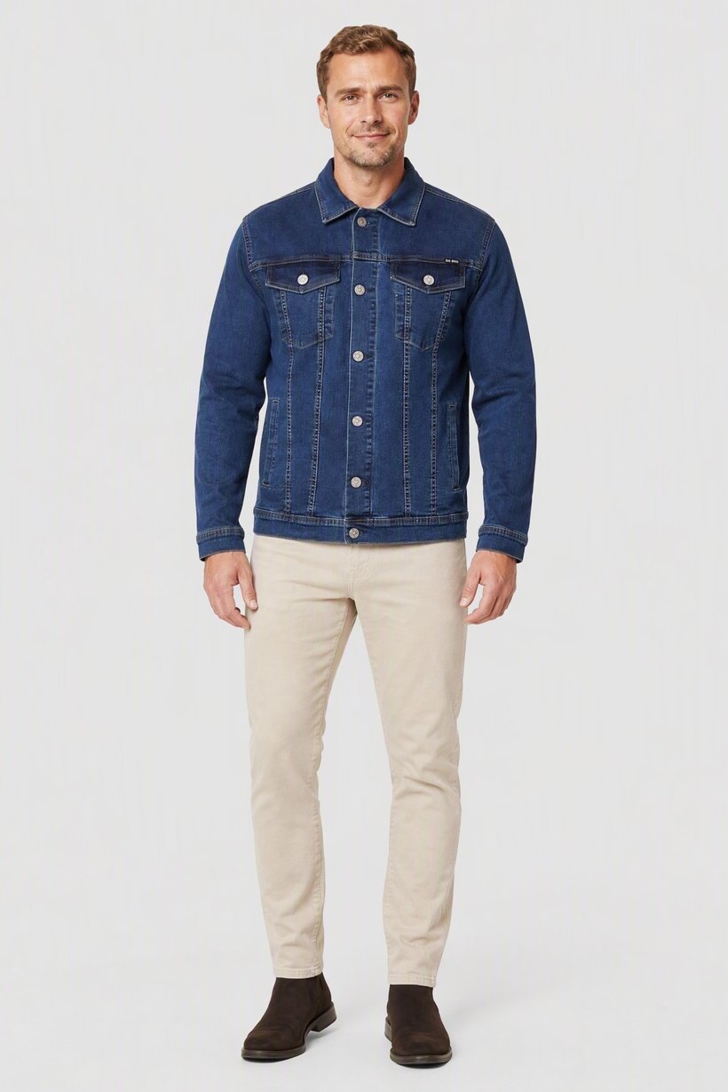 Men Solid Denim Jacket, Blue