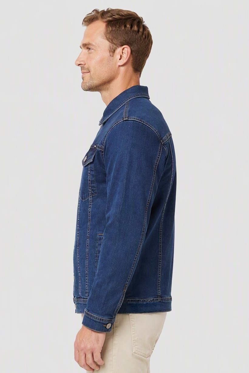 Men Solid Denim Jacket, Blue