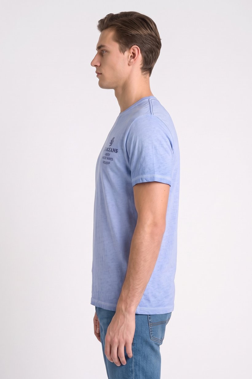 Men Crew Neck Short Sleeve Graphic Print T-Shirt, Blue