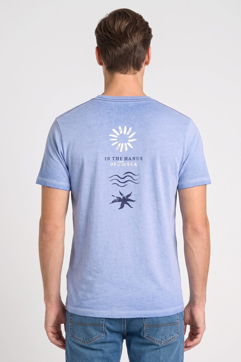 Men Crew Neck Short Sleeve Graphic Print T-Shirt, Blue