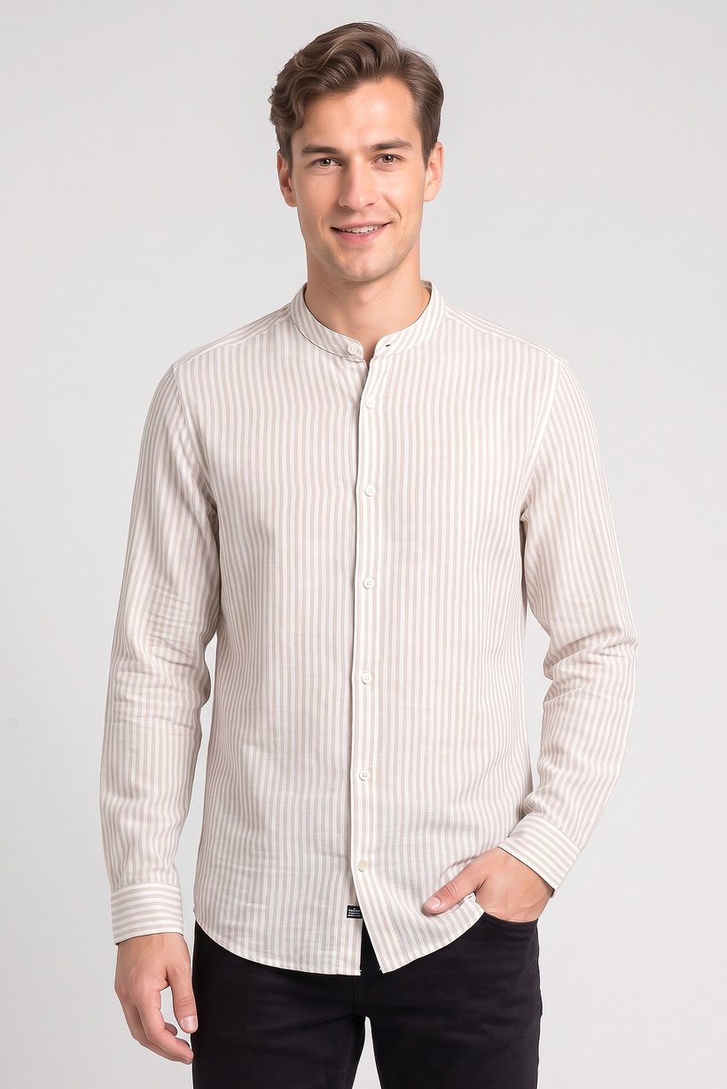 Men Slim Fit Stripe Long Sleeve Casual Shirt, Multicolor