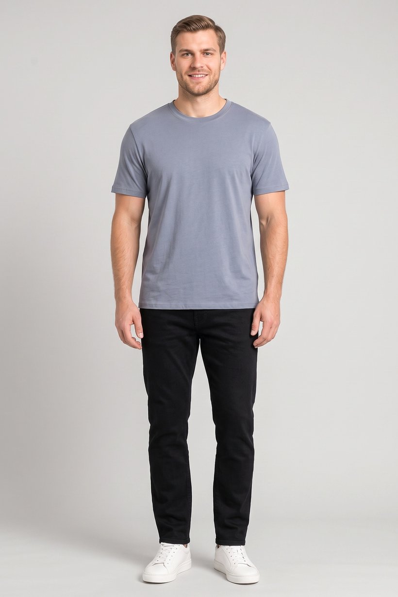 Men Crew Neck Short Sleeve Plain T-Shirt, Slate Grey