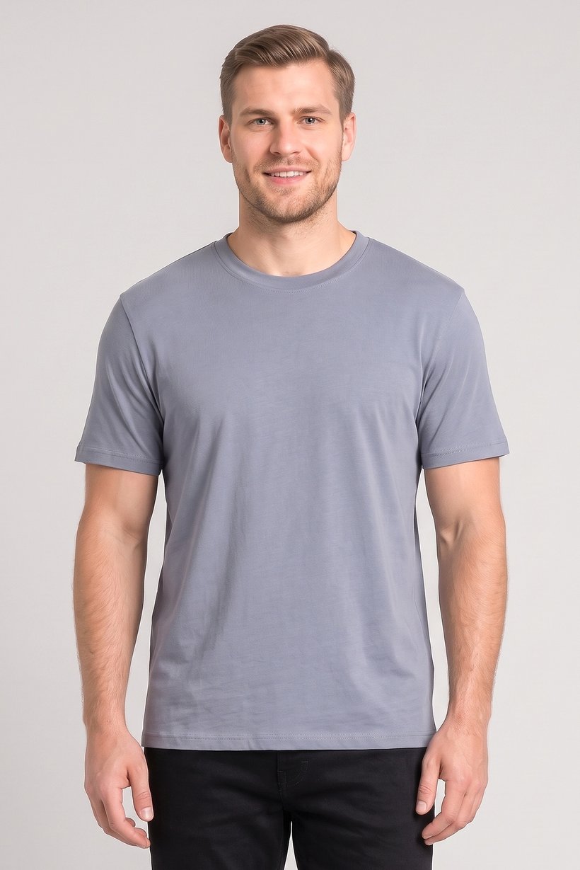 Men Crew Neck Short Sleeve Plain T-Shirt, Slate Grey