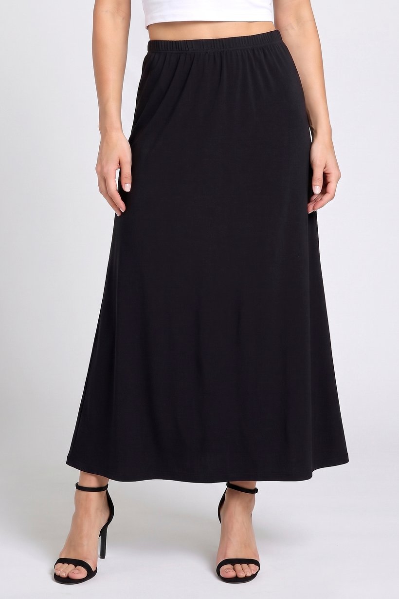 Women Plain Maxi Skirt, Black