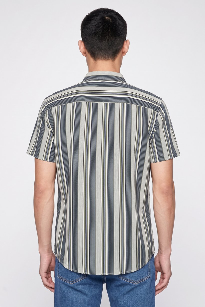 Men Regular Fit Stripe Short Sleeve Casual Shirt, Multicolor