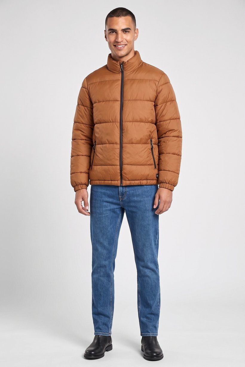 Men Quilted Puffer Jacket, Brown