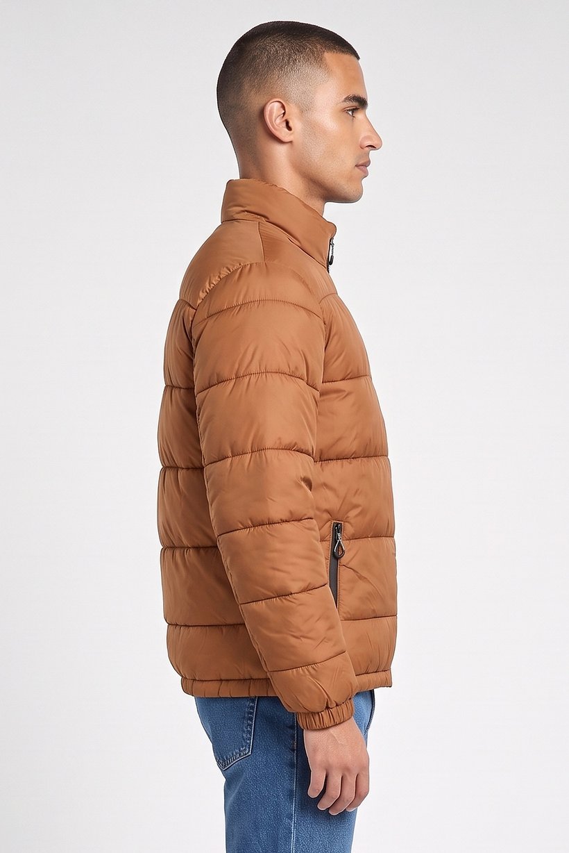 Men Quilted Puffer Jacket, Brown