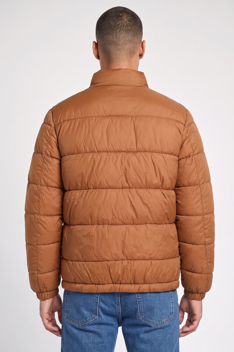 Men Quilted Puffer Jacket, Brown