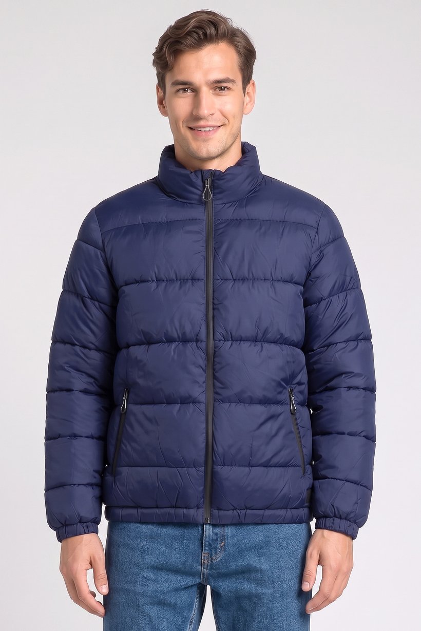 Men Quilted Puffer Jacket, Navy Blue