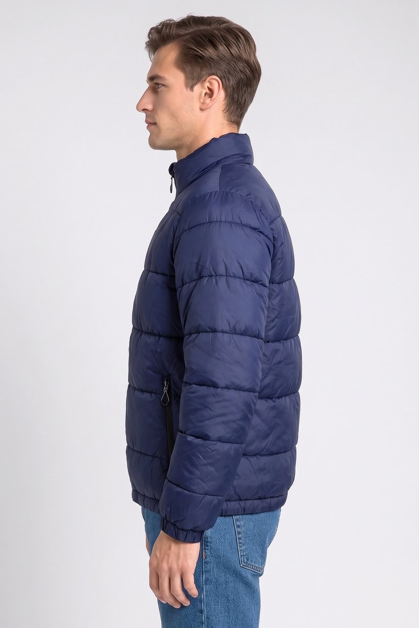 Men Quilted Puffer Jacket, Navy Blue