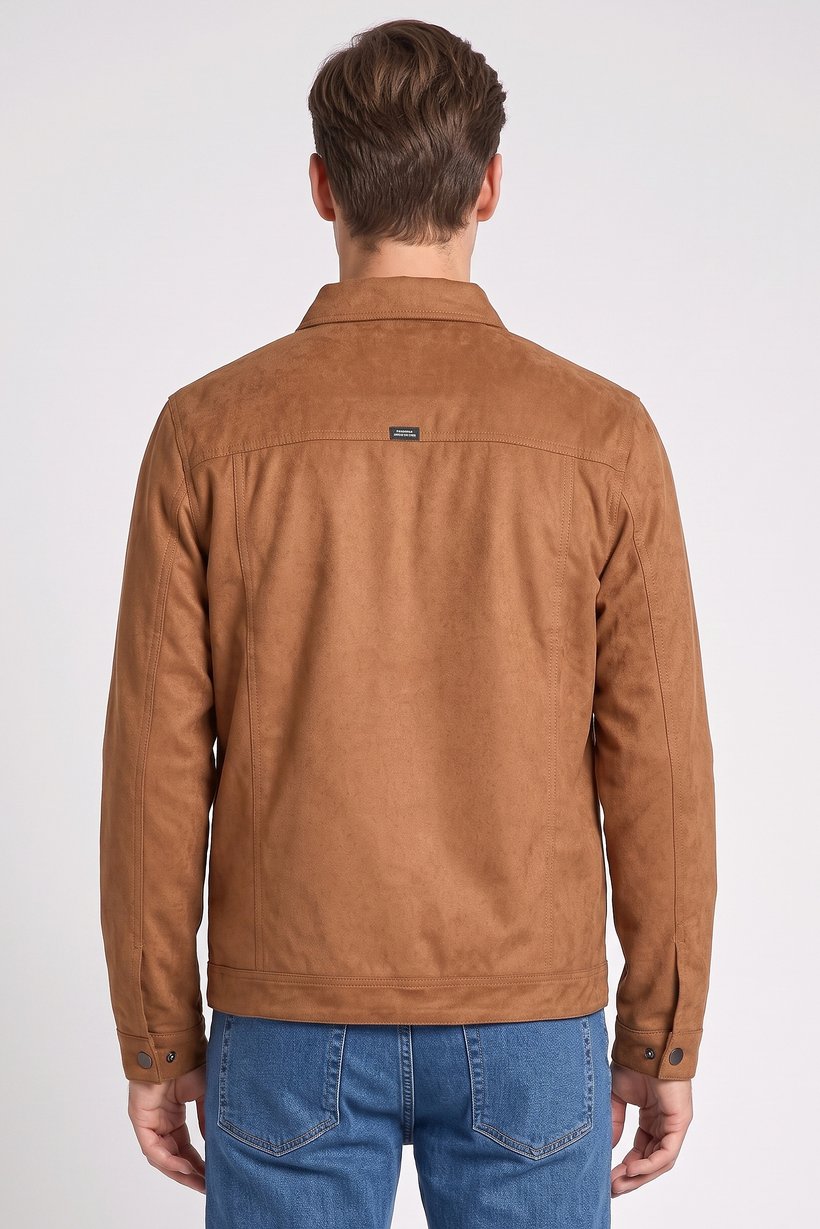 Men Textured Jacket Shirt, Brown