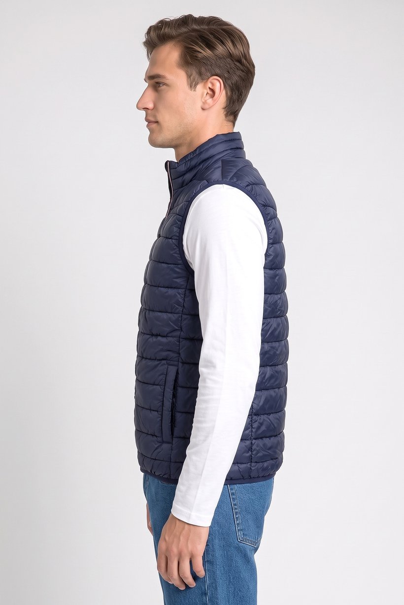 Men Quilted Puffer Vest Jacket, Navy