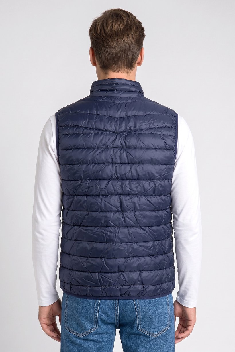 Men Quilted Puffer Vest Jacket, Navy