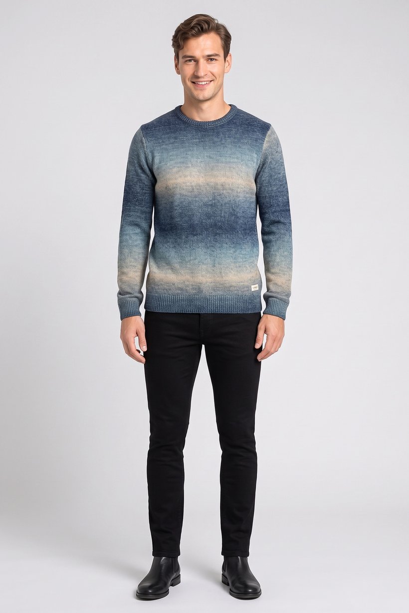 Men Crew Neck Knitted Sweater, Multicolor