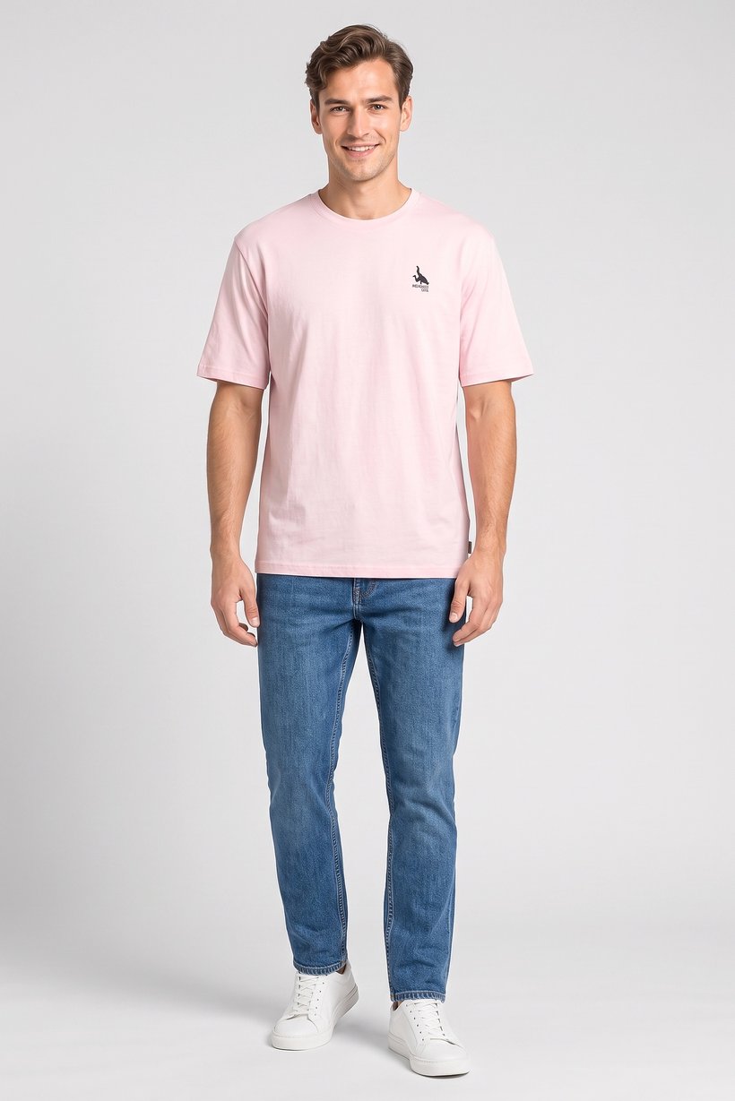 Men Crew Neck Short Sleeve Graphic Print T-Shirt, Pink