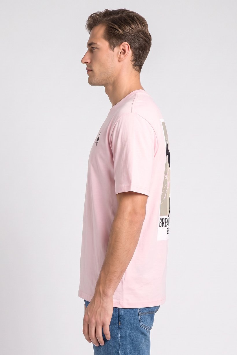 Men Crew Neck Short Sleeve Graphic Print T-Shirt, Pink