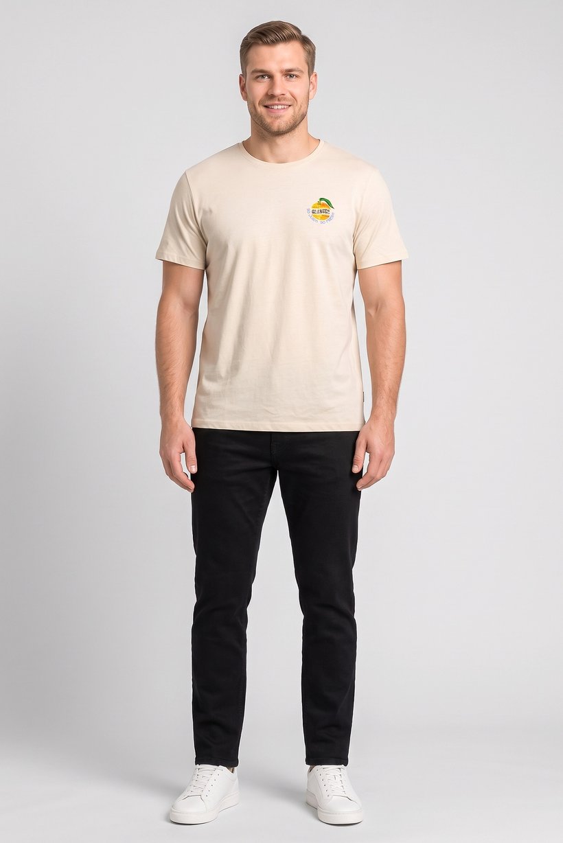 Men Crew Neck Short Sleeve Graphic Print  T-Shirt, Beige