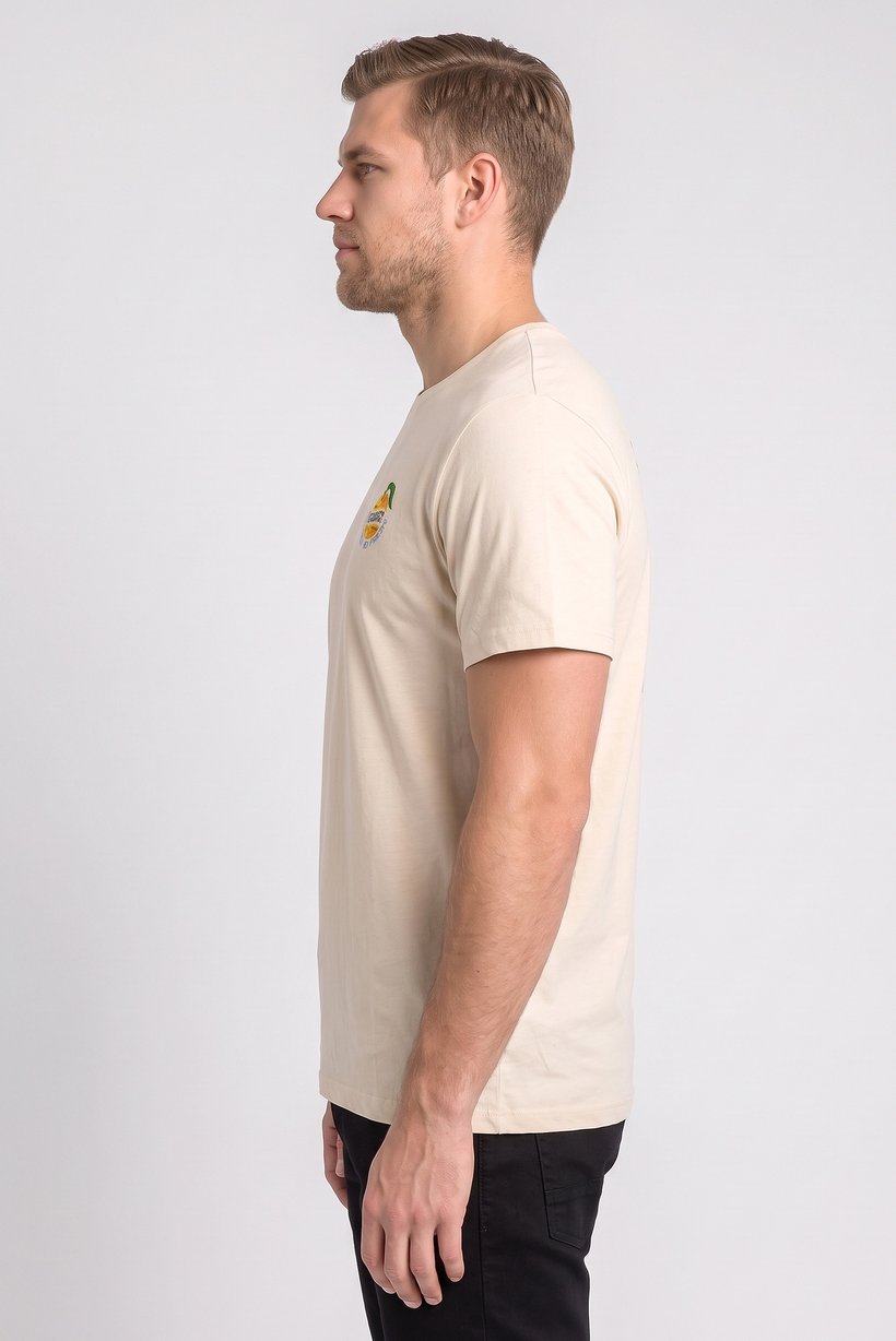 Men Crew Neck Short Sleeve Graphic Print  T-Shirt, Beige